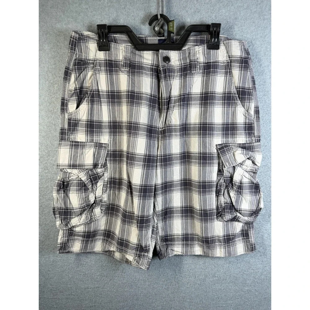 Gap Shorts Mens 34 Blue Plaid Cargo Lightweight Cotton Summer Pockets Casual‎